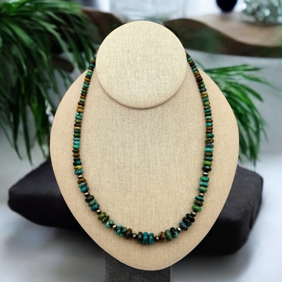 Genuine Turquoise Navajo Pearl Beaded Necklace 925 Sterling Silver